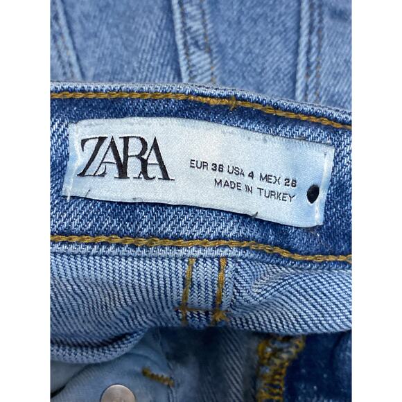 Zara Women's Light Blue Raw Frayed Hem High Rise Straight Denim Jeans Pants Sz 4 - Picture 3 of 4